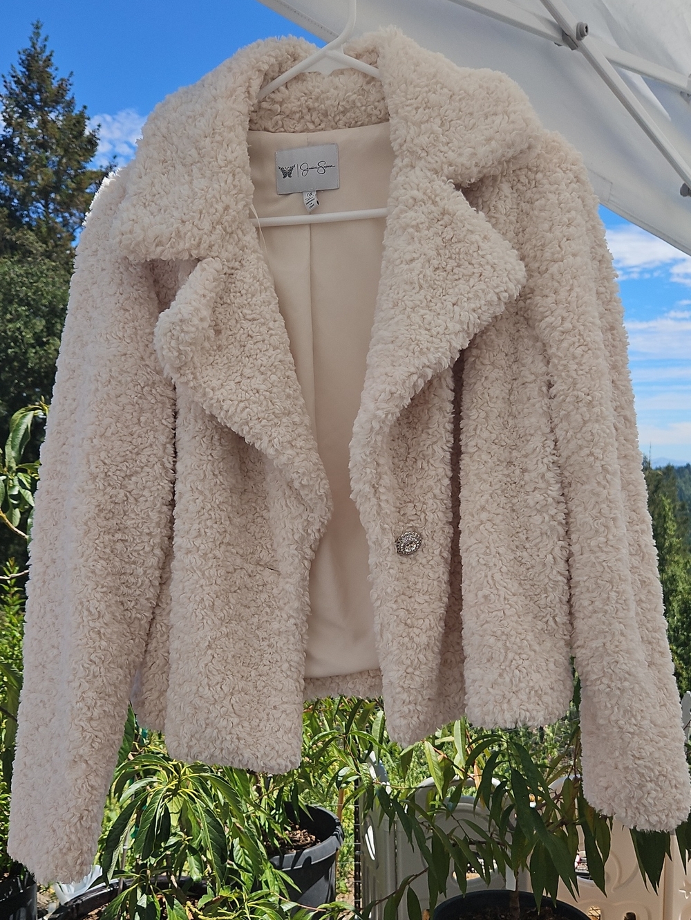 Jessica Simpson Cream Faux Sherpa Teddy Jacket Coat 0X Plus Size